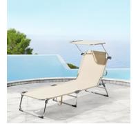 Transat avec Pare-Soleil Legorreta Aluminium Polyester Argenté Mat Beige [en.casa]