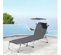 Transat avec Pare-Soleil Legorreta Aluminium Polyester Argenté Mat Gris Foncé [en.casa]