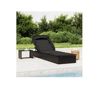 Transat avec toit pliable noir 213x63x97 cm résine tressée