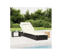 Transat avec toit pliable noir 213x63x97 cm résine tressée, chaise longue, chaise longue d'extérieur, lit de salon, 319638