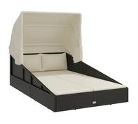 Transat avec toit pliable pour terrasse - CLARENCE® - Bain de Soleil simple - noir 200x114x128cm résine tressée 49238