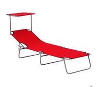 Transat bain de soleil - Outsunny - pliable dossier inclinable pare-soleil réglable multi-positions - métal - 187x58x36cm - rouge