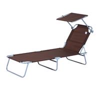 Outsunny Transat Bain de Soleil Chaise Longue Pliante Dossier Inclinable Multi-positions et Pare-Soleil réglable Dim. 187L x 58l x 36H cm Chocolat