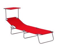 Outsunny Transat Bain de Soleil Pliable Chaise Longue Pliante Grand Confort Dossier Inclinable Multi-Positions et Pare-Soleil réglable Dim. 187L x 58l x 36H cm Rouge