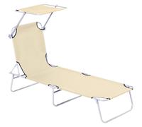 Transat bain de soleil pliable grand confort dossier et pare-soleil réglable multi-positions beige Beige