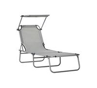 Outsunny Transat Bain de Soleil Pliable Chaise Longue Pliante Grand Confort Dossier Inclinable Multi-Positions et Pare-Soleil réglable Dim. 187L x 58l x 36H cm Gris Clair