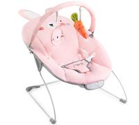 MoMi GLOSSY - Transat Bébé Léger avec Module Sensoriel - 8 Mélodies - Vibration 3 Niveaux - Jouets - Lapin Rose