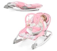 CostwayTransat 2 en 1 pour Bébé Transat Portable avec Dossier Réglable à 3 Niveaux et Siège en Tissu Amovible pour 0-6 Mois Rose