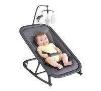 Transat bébé aluminium avec balancelle - Dossier réglable, barre de jeux, housse amovible, confortable, gris - Dès la naissance