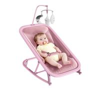 Transat bébé aluminium avec balancelle - Dossier réglable, barre de jeux, housse amovible, confortable, rose- Dès la naissance