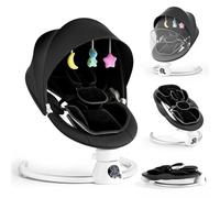 Transat Bébé Électrique avec Dossier Réglable sur 2 Niveaux - Application et Télécommande Balançoire Électrique pour Bébé, 12 Sons et Prise en Charge Bluetooth, 2 Options D'alimentation (Noir)