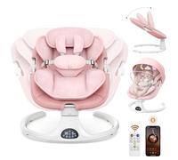 Transat Bebe Electrique, Balancelle Bebe Electrique avec Harnais à 5 Points, 5 Modes du Balancement, minuterie à 3 Niveaux, télécommande et Musique, utilisable en intérieur et en extérieur (Rose)