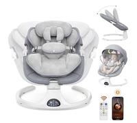 Transat Bebe Electrique, Balancelle bebe electrique avec harnais à 5 points, 5 modes du balancement, minuterie à 3 niveaux, télécommande et musique, utilisable en intérieur et en extérieur (Gris)