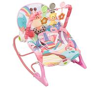 Transat Bébé Vibrations Apaisantes, Transat Evolutif et Siège Sauteur,3 Positions d'Inclinaison, Musique, 3 Points Harnais, 2 Jouets, Arche de Jeu, 0-6 Mois Jusqu'à 11 kg (rose)