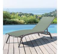 Hespéride - Transat Empilable Bonao Vert Olive et Graphite 2 Roues Anti-Rouille Inclinable, 4 Positions Chaise Longue pour Jardin, Terrasse, Balcon