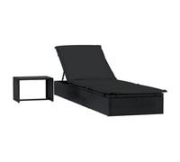 Transat chaise longue bain de soleil avec table résine tressée noir 02_0012207