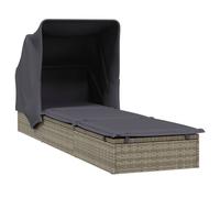 Transat Chaise Longue Bain De Soleil Avec Toit Pliable 213 X 63 X 97 Cm Résine Tressée Gris Helloshop26 02_0012208 Multicolore