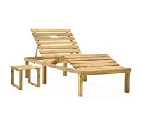 Transat chaise longue bain de soleil lit de jardin terrasse 200 x 70 x (31,5-77) cm meuble d'extérieur avec table bois de pin imprégné 02_0012605