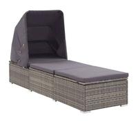 Transat chaise longue bain de soleil lit de jardin terrasse meuble d exterieur avec auvent et coussin resine tressee gri