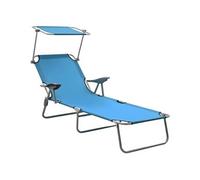 Transat chaise longue bain de soleil lit de jardin terrasse meuble d'extérieur 188 cm avec auvent acier bleu 02_0012264