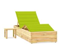 Transat Chaise Longue Bain De Soleil Lit De Jardin Terrasse Meuble D'extérieur 198 Cm Avec Table Et Coussin Pin Imprégné Helloshop26 02_0012656 Multicolore