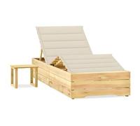 Transat chaise longue bain de soleil lit de jardin terrasse meuble d'extérieur 198 cm avec table et coussin pin imprégné 02_0012663