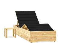 Transat Chaise Longue Bain De Soleil Lit De Jardin Terrasse Meuble D'extérieur 198 Cm Avec Table Et Coussin Pin Imprégné Helloshop26 02_0012664 Multicolore