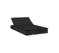 Transat chaise longue bain de soleil lit de jardin terrasse meuble d'extérieur à 2 places avec coussins noir résine tressée 02_0012946