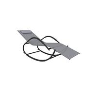 Transat chaise longue bain de soleil lit de jardin terrasse meuble d'extérieur à bascule gris acier et textilène 02_0012972