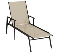 Transat Chaise Longue Bain De Soleil Lit De Jardin Terrasse Meuble D'extérieur Acier Et Tissu Textilène Crème Helloshop26 02_0012248 Multicolore