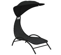Transat Chaise Longue Bain De Soleil Lit De Jardin Terrasse Meuble D'extérieur Avec Auvent 167 X 80 X 195 Cm Tissu Et Acier Noir Helloshop26 02_0012277 Multicolore