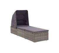 Transat chaise longue bain de soleil lit de jardin terrasse meuble d'extérieur avec auvent et coussin résine tressée gris 02_0012273