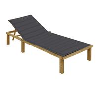 Transat Chaise Longue Bain De Soleil Lit De Jardin Terrasse Meuble D'extérieur Avec Coussin Anthracite Bois De Pin Imprégné Helloshop26 02_0012283 Multicolore