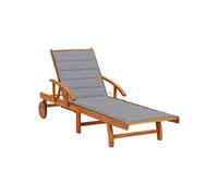 Transat chaise longue bain de soleil lit de jardin terrasse meuble d'extérieur avec coussin bois d'acacia solide 02_0012371