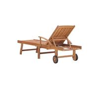 Transat chaise longue bain de soleil lit de jardin terrasse meuble d'extérieur avec coussin crème bois de teck solide 02_0012439