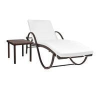 Transat Chaise Longue Bain De Soleil Lit De Jardin Terrasse Meuble D'extérieur Avec Coussin Et Table Résine Tressée Marron Helloshop26 02_0012452 Multicolore