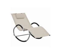 Transat chaise longue bain de soleil lit de jardin terrasse meuble d'extérieur avec oreiller crème textilène 02_0012556