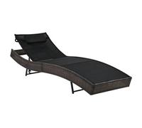 Transat chaise longue bain de soleil lit de jardin terrasse meuble d'extérieur avec oreiller résine tressée marron 02_0012558