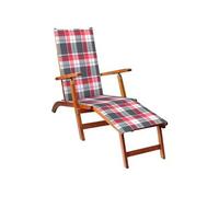 Transat chaise longue bain de soleil lit de jardin terrasse meuble d'extérieur avec repose-pied et coussin acacia solide 02_0012580