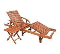Transat chaise longue bain de soleil lit de jardin terrasse meuble d'extérieur avec table bois d'acacia solide 02_0012603