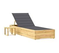 Transat chaise longue bain de soleil lit de jardin terrasse meuble d'extérieur avec table et coussin pin imprégné 02_0012674