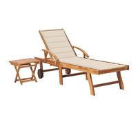 Transat Chaise Longue Bain De Soleil Lit De Jardin Terrasse Meuble D'extérieur Avec Table Et Coussin Bois De Teck Solide Helloshop26 02_0012648 Multicolore