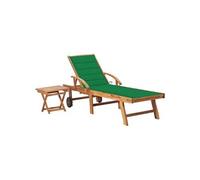 Transat chaise longue bain de soleil lit de jardin terrasse meuble d'extérieur avec table et coussin bois de teck solide 02_0012645