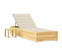 Transat chaise longue bain de soleil lit de jardin terrasse meuble d'extérieur avec table et coussin pin imprégné 02_0012673