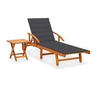 Transat chaise longue bain de soleil lit de jardin terrasse meuble d'extérieur avec table et coussin bois d'acacia 02_0012619