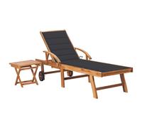 Transat Chaise Longue Bain De Soleil Lit De Jardin Terrasse Meuble D'extérieur Avec Table Et Coussin Bois De Teck Solide Helloshop26 02_0012647 Multicolore