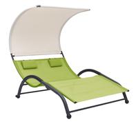 Transat Chaise Longue Bain De Soleil Lit De Jardin Terrasse Meuble D'extérieur Double Avec Auvent Textilène Vert Helloshop26 02_0012726 Multicolore