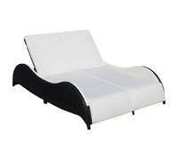 Transat Chaise Longue Bain De Soleil Lit De Jardin Terrasse Meuble D'extérieur Double Avec Coussin Vague Résine Tressée Noir Helloshop26 02_0012729 Multicolore