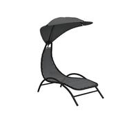 Transat chaise longue bain de soleil lit de jardin terrasse meuble d'extérieur et auvent 167 x 80 x 195 cm tissu et acier gris foncé 02_0012769