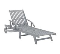 Transat chaise longue bain de soleil lit de jardin terrasse meuble d'extérieur gris bois d'acacia solide 02_0012776